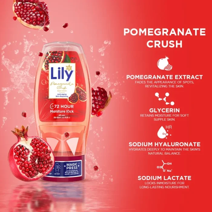 Lily Pomegranate Crush Body Wash 250ml - Image 4